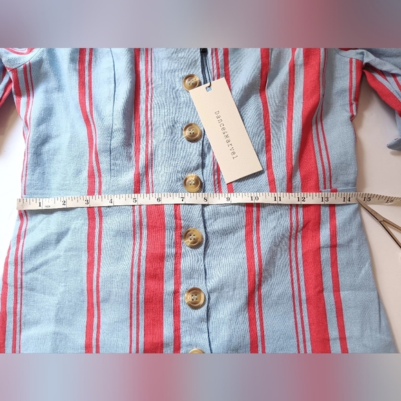 off-the-shoulder blouse buttons Full, sz M, linen blend,Tie balloon Sleeve, - Picture 6 of 11